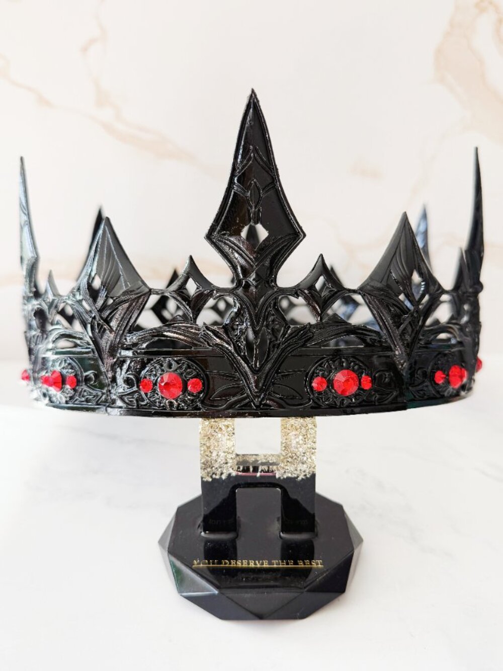 Black Gothic Crown, Red Crystal Medieval, Queen Renaissance Cosplay Headpiece